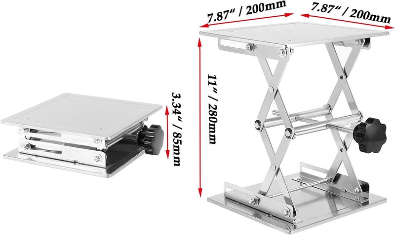 JOIKIT 2 PCS 8 x 8 in Stainless Steel Lab Jack Sicissor Stand, 85mm to 280mm Expandable Lab Lift Table Platform, Load Bearing 15kg/33lbs - Image 2